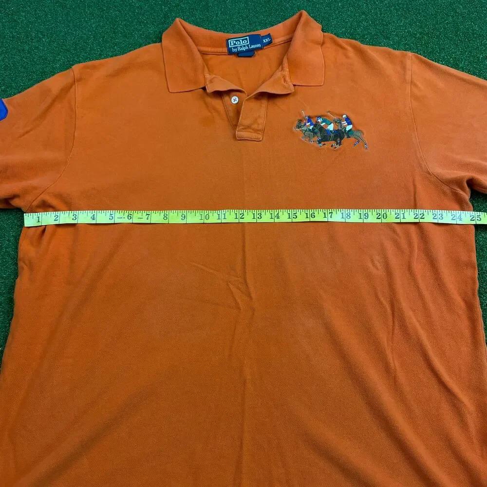 Polo Ralph Lauren Orange Triple Pony Embroidered Short Sleeve Polo Shirt Sz XXL